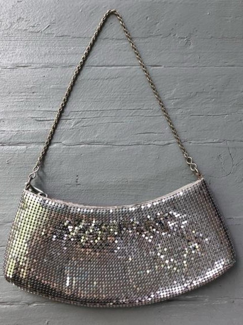 Vintage Cache Silver Chainmail Shoulder Bag - Elegant Evening Clutch